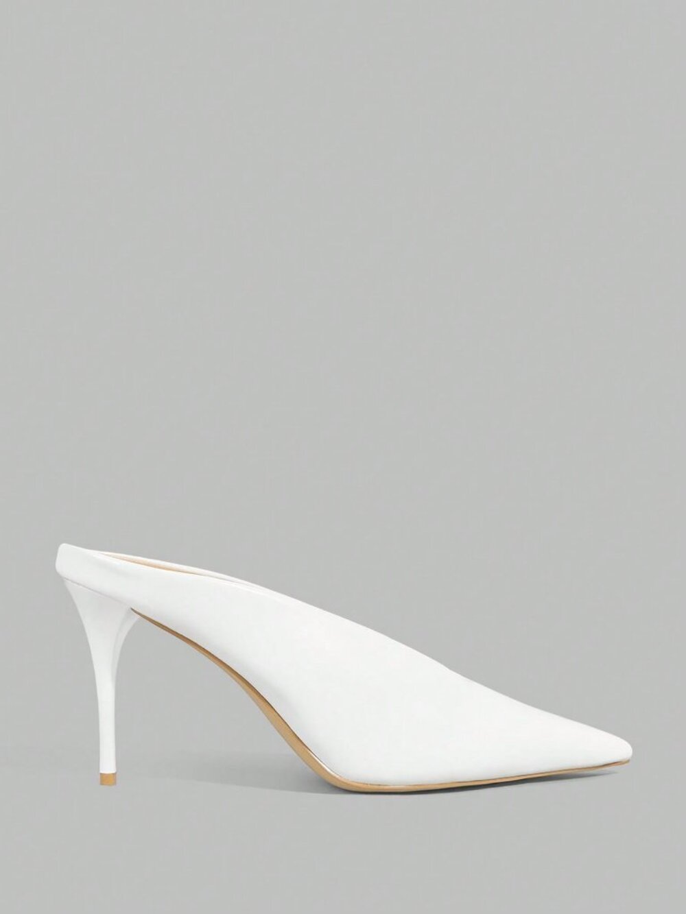 White Elegant Women's Patent Leather Pointed Thin Heel Mule Shoes - Picture 2 of 5